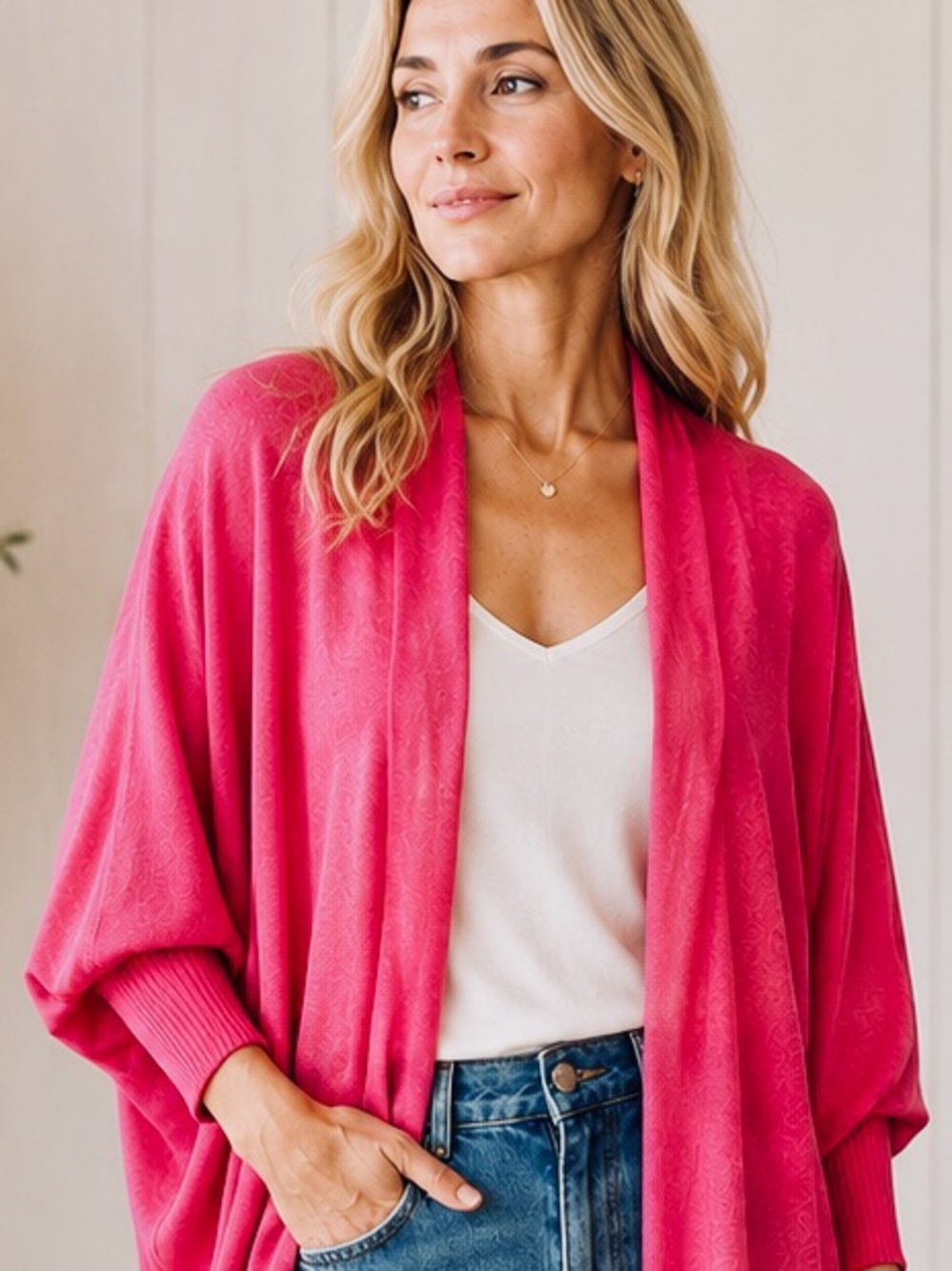 EILEEN FISHER LINEN DOLMAN SLEEVE OPEN CARDIGAN PINK SMALL EUC
